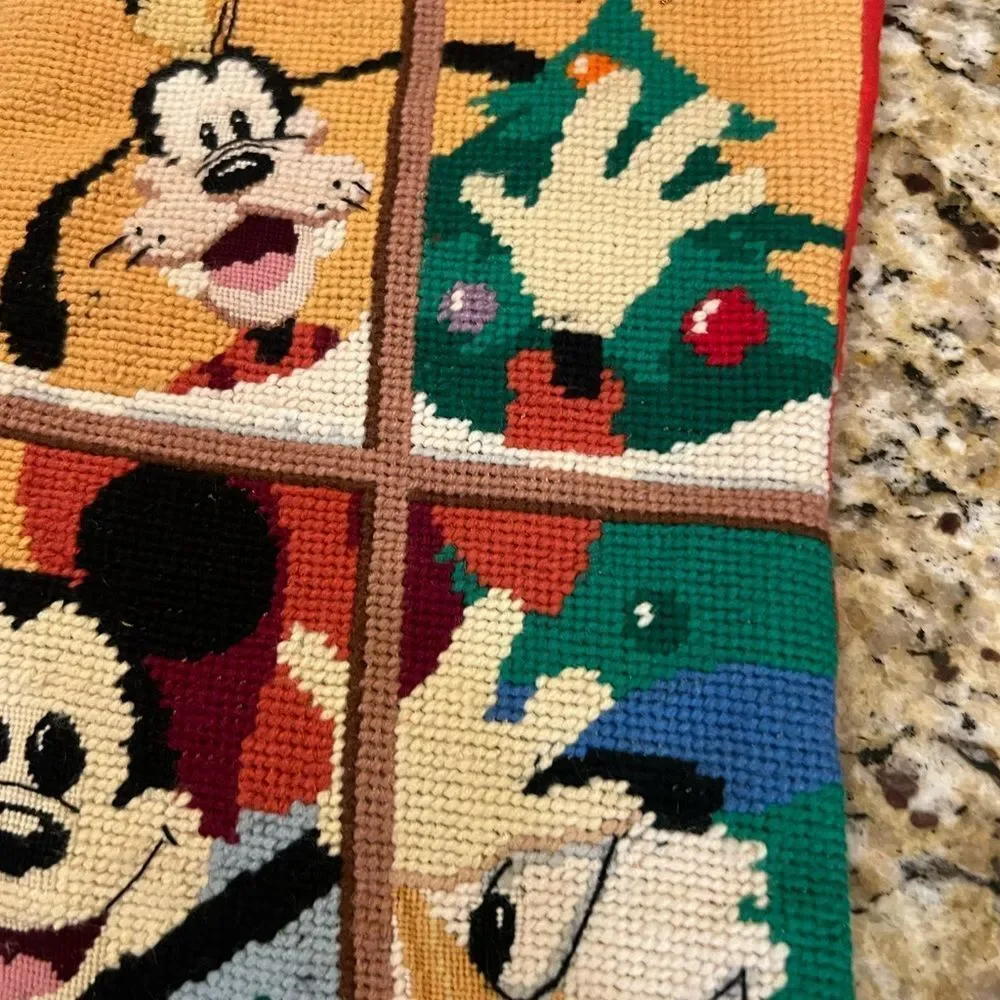 Needle point Disney Mickey and friends vintage Christmas stocking.